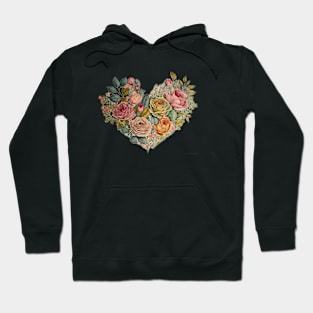 Floral Garden Botanical Print with wild flowers Heart Valentines Hoodie